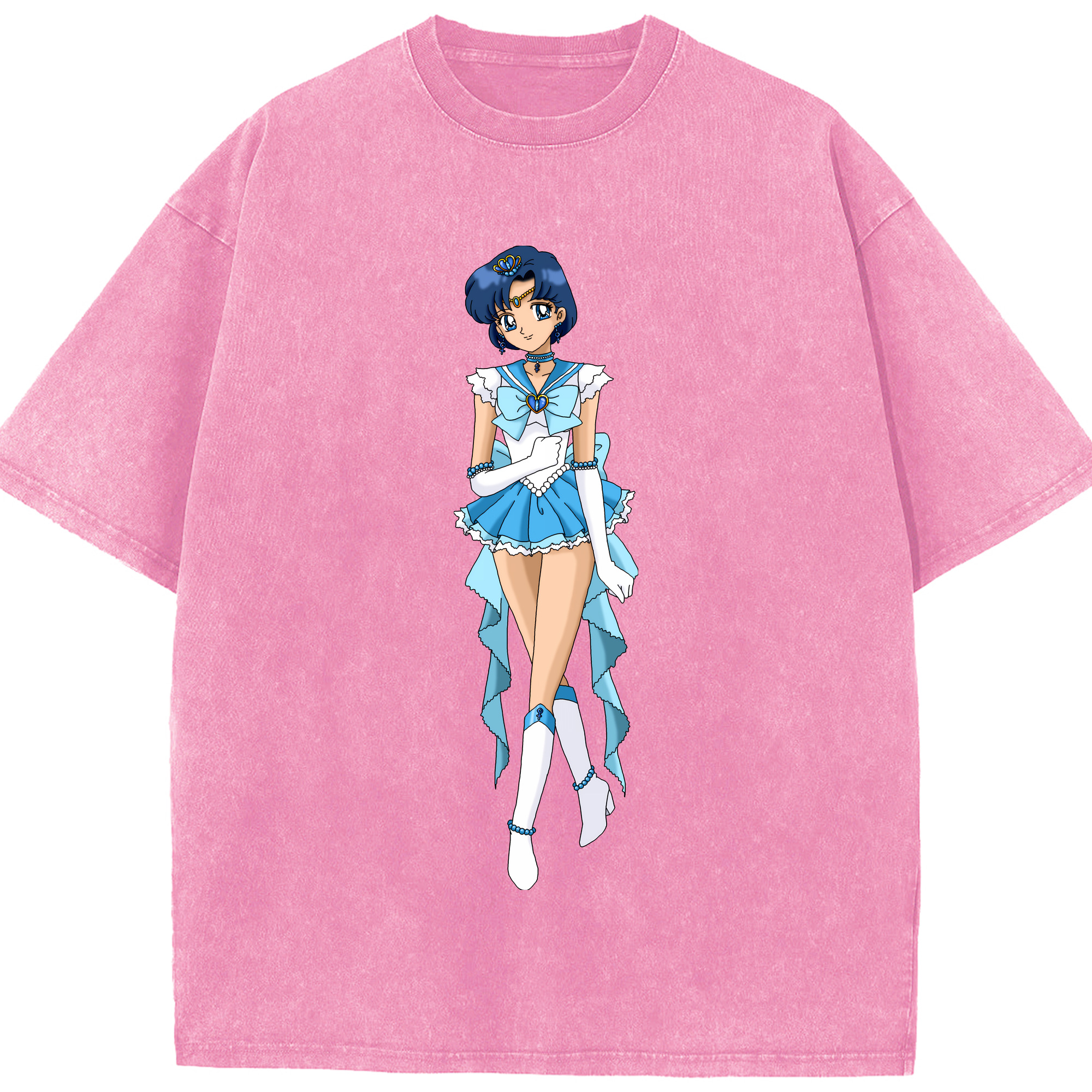 （画像用） 美少女戦士セーラームーン 水野 亜美 みずの あみ Sailor Moon Mizuno Ami 綿100% ヴィンテージ風 半袖Tシャツ（フロントプリント）